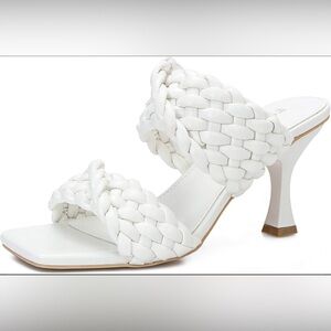 WSKEISP Women's Slip On Braided Heels Sandals Mules New
